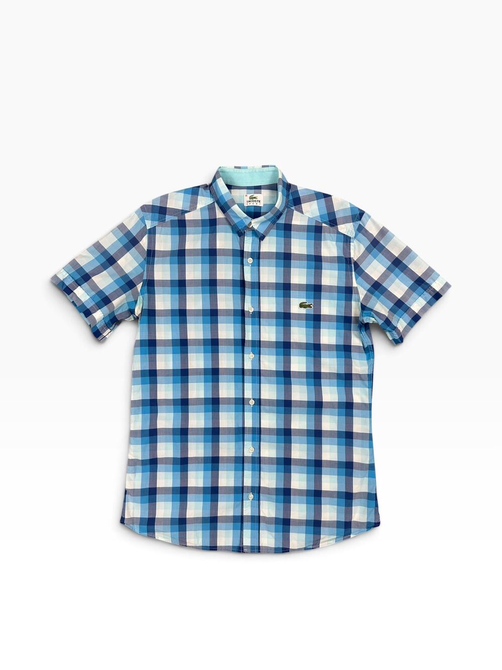 Lacoste Sport Trim Fit Checkered Short Sleeve Shirt — Size 39 (Medium)
